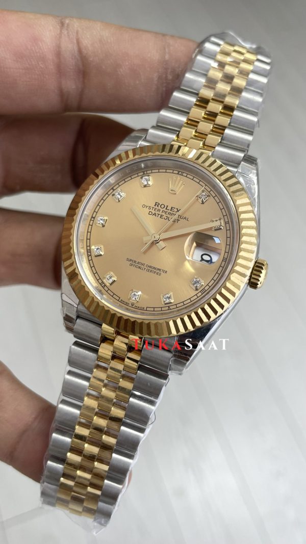 Rolex Datejust Champagne Diamond Dial 126333 Jubilee Two Tone Gold 41mm Swiss ETA Saat Copy Clean Rolex Datejust Champagne Diamond Dial 126333 Jubilee Two Tone Gold 41mm Swiss ETA Saat Copy Clean