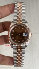 Rolex Datejust Chocolate Jubilee 126331 Two Tone Rose 41mm Kahverengi Taşlı Kadran Replika Saat