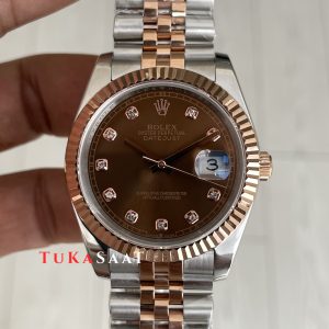 Rolex Datejust Chocolate Jubilee 126331 Two Tone Rose 41mm Kahverengi Taşlı Kadran Replika Saat