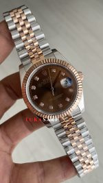 Rolex Datejust Chocolate Jubilee 126331 Two Tone Rose 41mm Kahverengi Taşlı Kadran Replika Saat