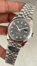 Rolex Datejust Gri Taşlı 126334 Jubilee Dark Rhodium Diamond Dial 41mm Swiss ETA Saat Copy Clean