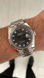 Rolex Datejust Gri Taşlı 126334 Jubilee Dark Rhodium Diamond Dial 41mm Swiss ETA Saat Copy Clean