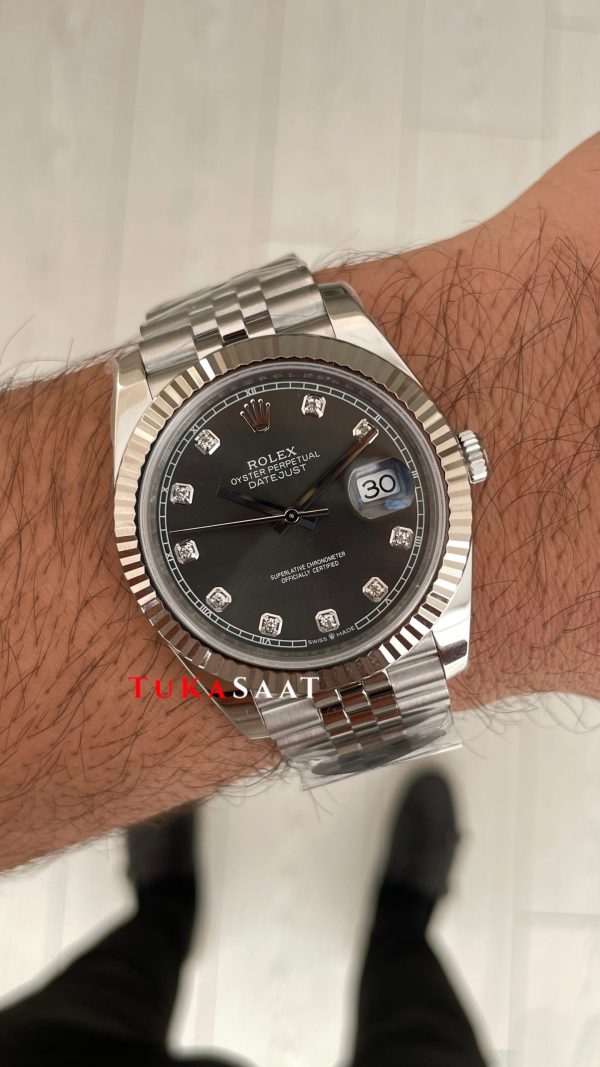Rolex Datejust Gri Taşlı 126334 Jubilee Dark Rhodium Diamond Dial 41mm Swiss ETA Saat Copy Clean