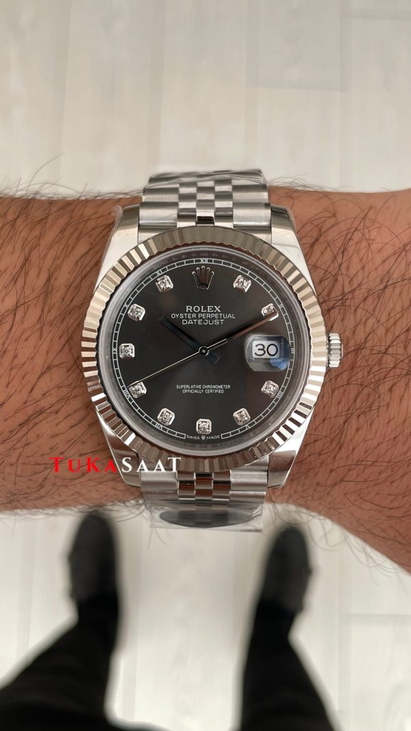 Rolex Datejust Gri Taşlı 126334 Jubilee Dark Rhodium Diamond Dial 41mm Swiss ETA Saat Copy Clean