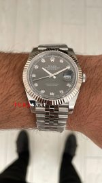 Rolex Datejust Gri Taşlı 126334 Jubilee Dark Rhodium Diamond Dial 41mm Swiss ETA Saat Copy Clean
