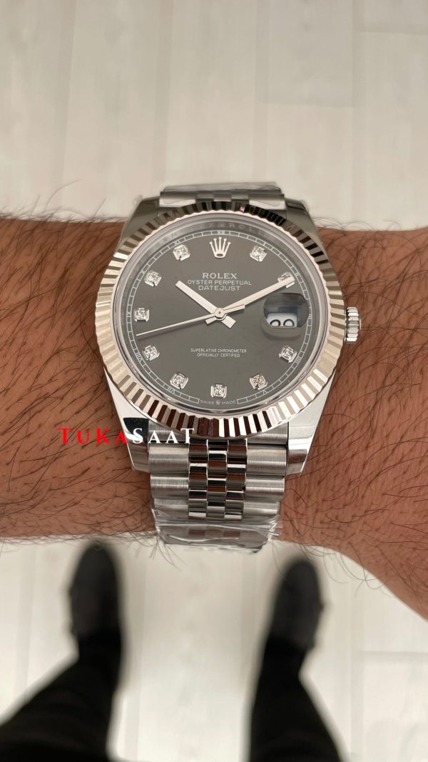 Rolex Datejust Gri Taşlı 126334 Jubilee Dark Rhodium Diamond Dial 41mm Swiss ETA Saat Copy Clean