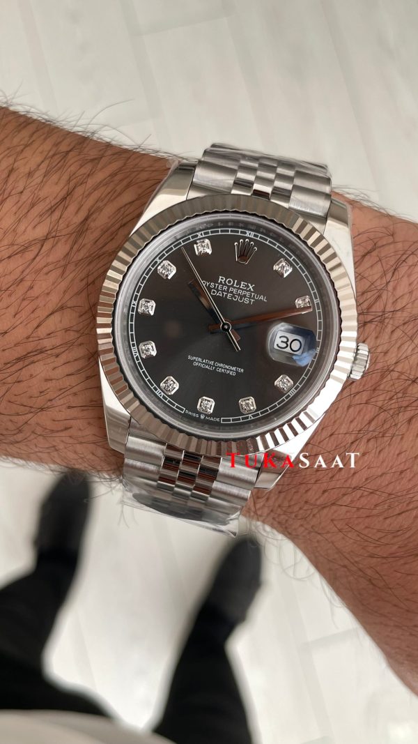 Rolex Datejust Gri Taşlı 126334 Jubilee Dark Rhodium Diamond Dial 41mm Swiss ETA Saat Copy Clean