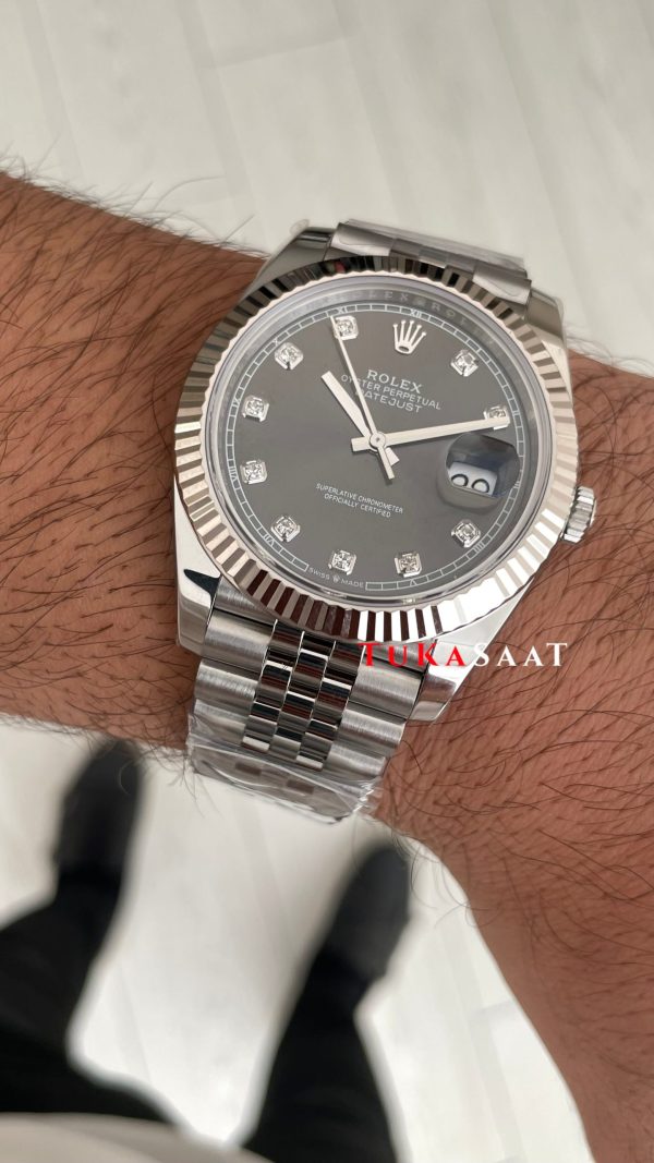 Rolex Datejust Gri Taşlı 126334 Jubilee Dark Rhodium Diamond Dial 41mm Swiss ETA Saat Copy Clean