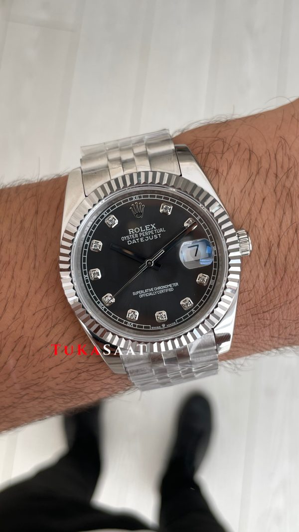Rolex Datejust Gri Taşlı 126334 Rhodium Diamond Jubilee 41mm Replika Saat