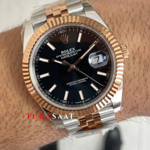 Rolex Datejust Jubilee 126331 Rosegold Two Tone Siyah Kadran 41mm 3235 Super Clone Swiss ETA Clean Factory