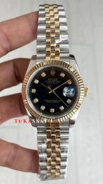 Rolex Datejust Siyah Taşlı 126333 Jubilee Diamond Black Dial Two Tone Gold Black 41mm Replika Saat