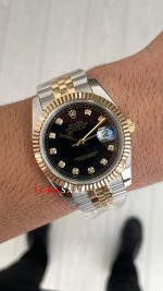 Rolex Datejust Siyah Taşlı 126333 Jubilee Diamond Black Dial Two Tone Gold Black 41mm Replika Saat