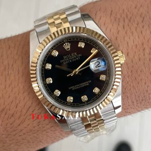 Rolex Datejust Siyah Taşlı 126333 Jubilee Diamond Black Dial Two Tone Gold Black 41mm Replika Saat