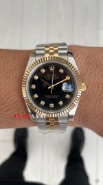 Rolex Datejust Siyah Taşlı 126333 Jubilee Diamond Black Dial Two Tone Gold Black 41mm Replika Saat