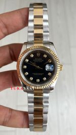 Rolex Datejust Siyah Taşlı 126333 Oyster Two Tone Gold Black Diamond 41mm Replika Saat