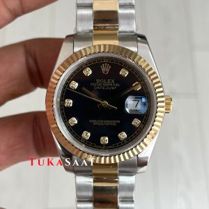 Rolex Datejust Siyah Taşlı 126333 Oyster Two Tone Gold Black Diamond 41mm Replika Saat