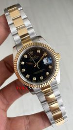 Rolex Datejust Siyah Taşlı 126333 Oyster Two Tone Gold Black Diamond 41mm Replika Saat
