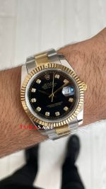 Rolex Datejust Siyah Taşlı 126333 Oyster Two Tone Gold Black Diamond 41mm Replika Saat