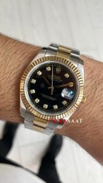 Rolex Datejust Siyah Taşlı 126333 Oyster Two Tone Gold Black Diamond 41mm Replika Saat