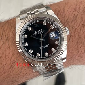 Rolex Datejust Siyah Taşlı 126334 Jubilee Black Diamond Dial 41mm Swiss ETA Saat Copy Clean