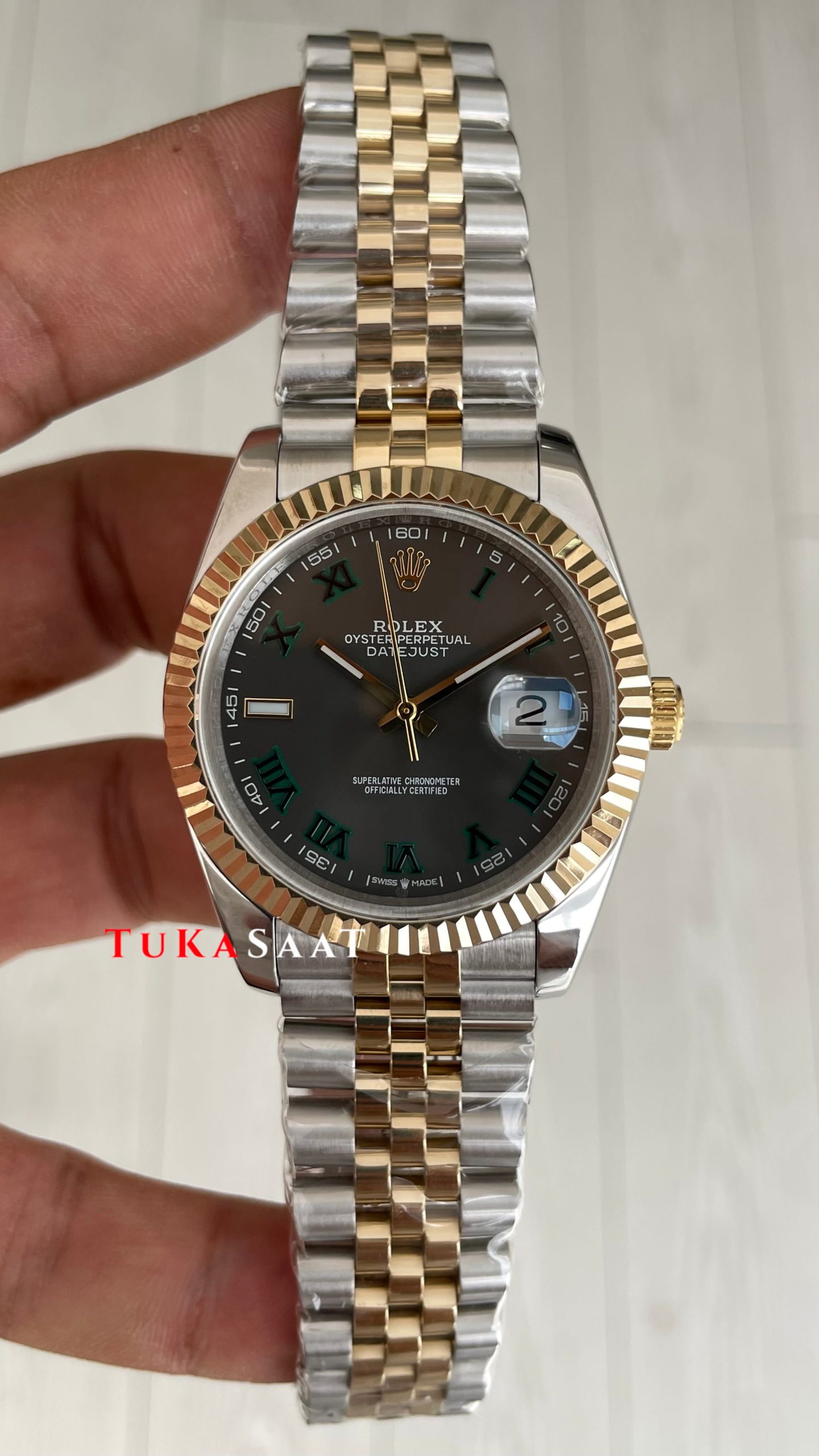Rolex Datejust Wimbledon 126333 Jubilee Two Tone Gold 41mm Replika Saat Rolex Datejust Wimbledon 126333 Jubilee Two Tone Gold 41mm Replika Saat