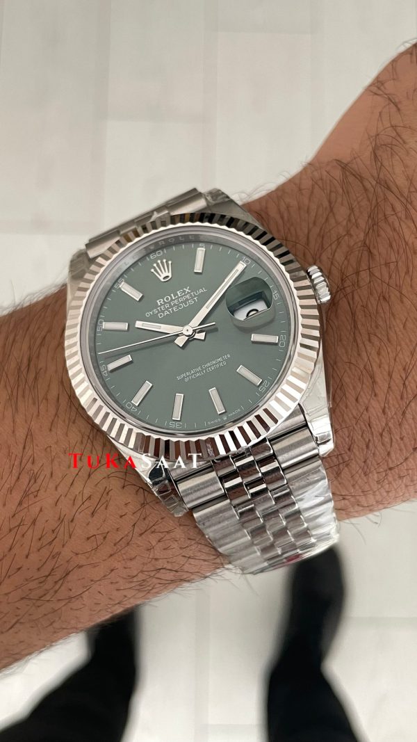 Rolex Datejust Yeşil 126334 Jubilee Mint Green Dial 41mm V2 3235 Super Clone Swiss ETA Saat VS Factory