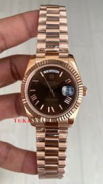 Rolex Day Date Kahverengi 228235 Chocolate Roman Dial 40mm Rose Replika Saat