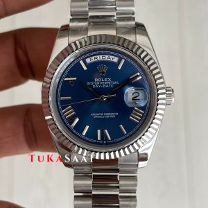 Rolex Day Date Mavi 228239 Blue Roman Dial 40mm Silver Replika Saat