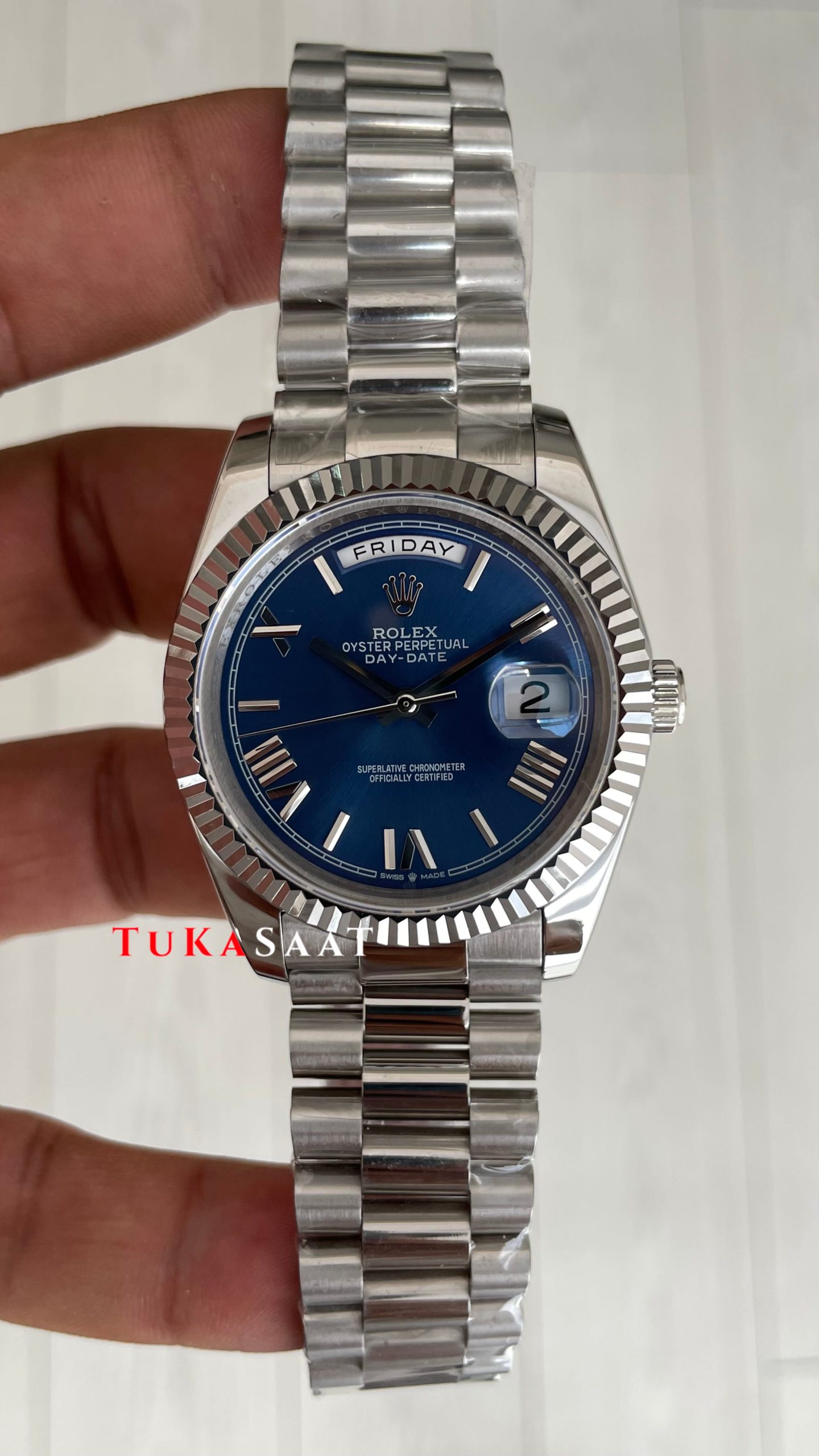 Rolex Day Date Mavi 228239 Blue Roman Dial 40mm Silver Replika Saat Rolex Day Date Mavi 228239 Blue Roman Dial 40mm Silver Replika Saat
