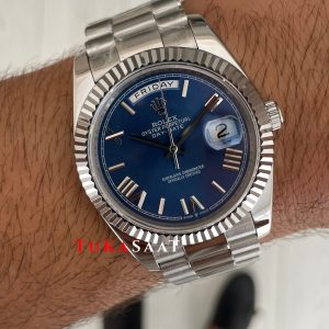 Rolex Day Date Mavi 228239 Blue Roman Dial 40mm Silver Replika Saat