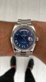Rolex Day Date Mavi 228239 Blue Roman Dial 40mm Silver Replika Saat