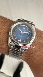 Rolex Day Date Mavi Kadran 228239 Blue Ombre Roman Dial 40mm Silver Replika Saat