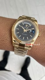 Rolex Day Date Siyah 228238 President 40mm Gold Replika Saat