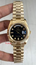 Rolex Day Date Siyah 228238 Diamond Black Dial Gold 40mm Replika Saat