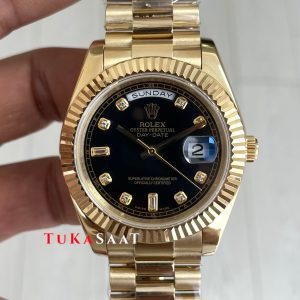 Rolex Day Date Siyah 228238 Diamond Black Dial Gold 40mm Replika Saat