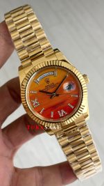 Rolex Day Date Turuncu 128238 Orange Carnelian Diamond Roman Dial Gold 40mm Replika Saat