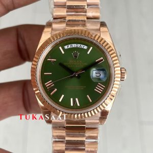 Rolex Day Date Yeşil 228235 Olive Green 40mm Rosegold Swiss ETA Saat GS Factory