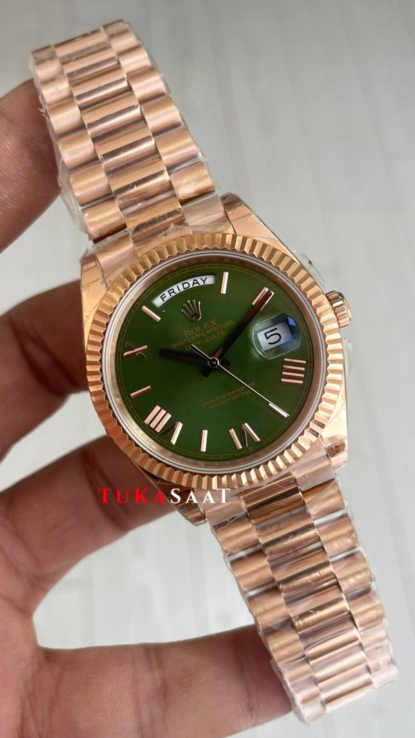 Rolex Day Date Yeşil 228235 Olive Green 40mm Rosegold Swiss ETA Saat GS Factory