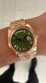 Rolex Day Date Yeşil 228235 Olive Green 40mm Rosegold Swiss ETA Saat GS Factory