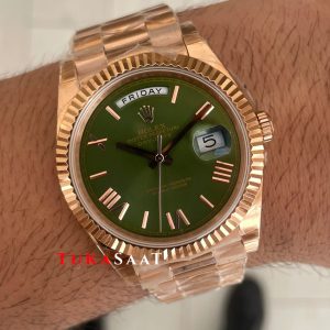 Rolex Day Date Yeşil 228235 Olive Green 40mm Rosegold Swiss ETA Saat GS Factory