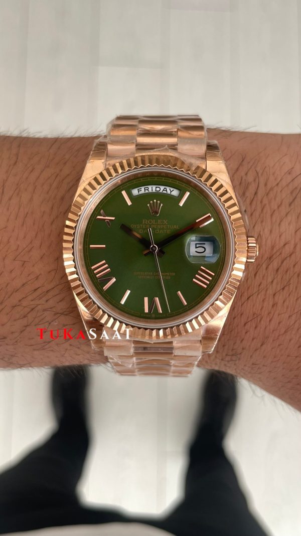 Rolex Day Date Yeşil 228235 Olive Green 40mm Rosegold Swiss ETA Saat GS Factory