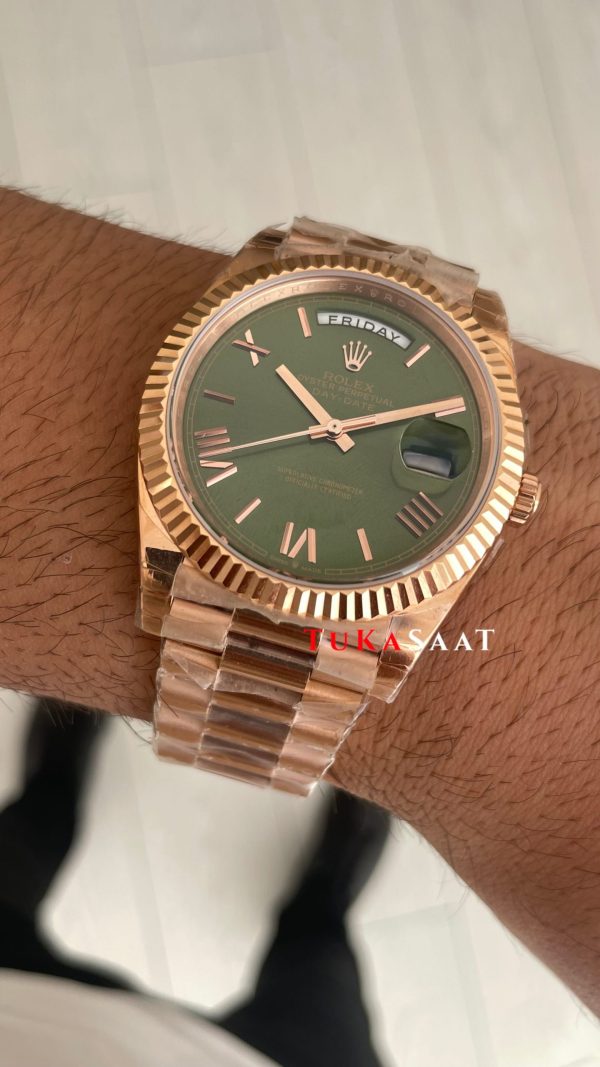 Rolex Day Date Yeşil 228235 Olive Green 40mm Rosegold Swiss ETA Saat GS Factory