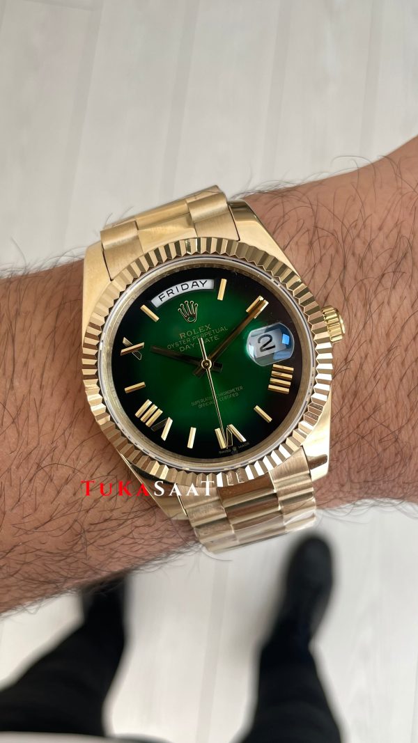 Rolex Day Date Yeşil 228238 Ombre Green Gold 40mm Replika Saat
