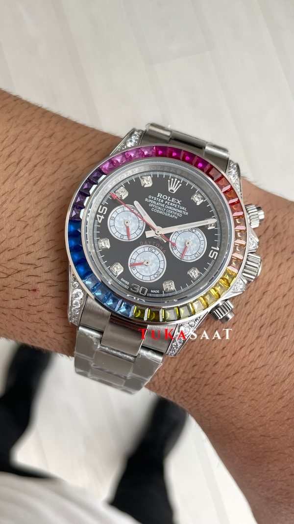 Rolex Daytona Rainbow 116599RBOW Silver 40mm Replika Saat