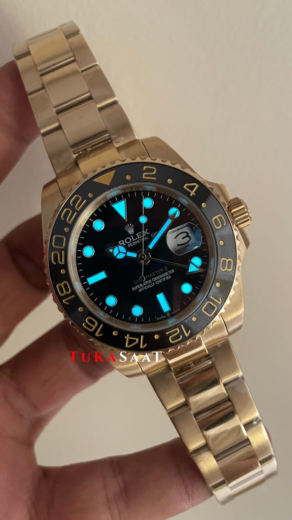 Rolex Gmt Master II Gold Green Arrow 116718LN Oyster 40mm Replika Saat Rolex Gmt Master II Gold Green Arrow 116718LN Oyster 40mm Replika Saat