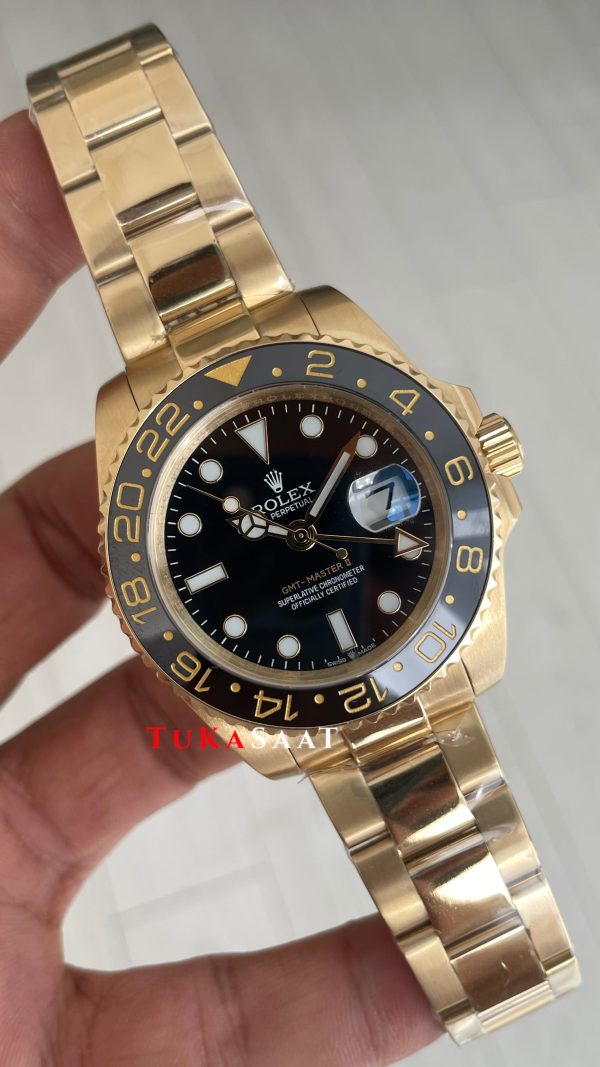 Rolex Gmt Master II Gold Green Arrow 116718LN Oyster 40mm Replika Saat Rolex Gmt Master II Gold Green Arrow 116718LN Oyster 40mm Replika Saat