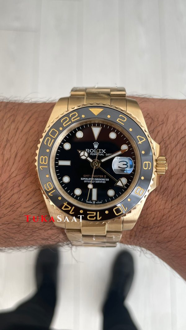 Rolex Gmt Master II Gold Green Arrow 116718LN Oyster 40mm Replika Saat Rolex Gmt Master II Gold Green Arrow 116718LN Oyster 40mm Replika Saat
