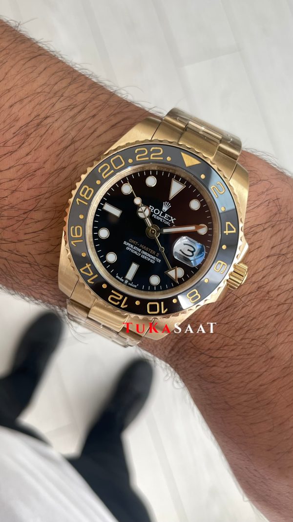 Rolex Gmt Master II Gold Green Arrow 116718LN Oyster 40mm Replika Saat Rolex Gmt Master II Gold Green Arrow 116718LN Oyster 40mm Replika Saat