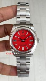 Rolex Oyster Perpetual Red Coral 124300 Mercan Kırmızı Kadran 41mm Replika Saat