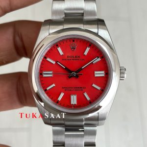 Rolex Oyster Perpetual Red Coral 124300 Mercan Kırmızı Kadran 41mm Replika Saat